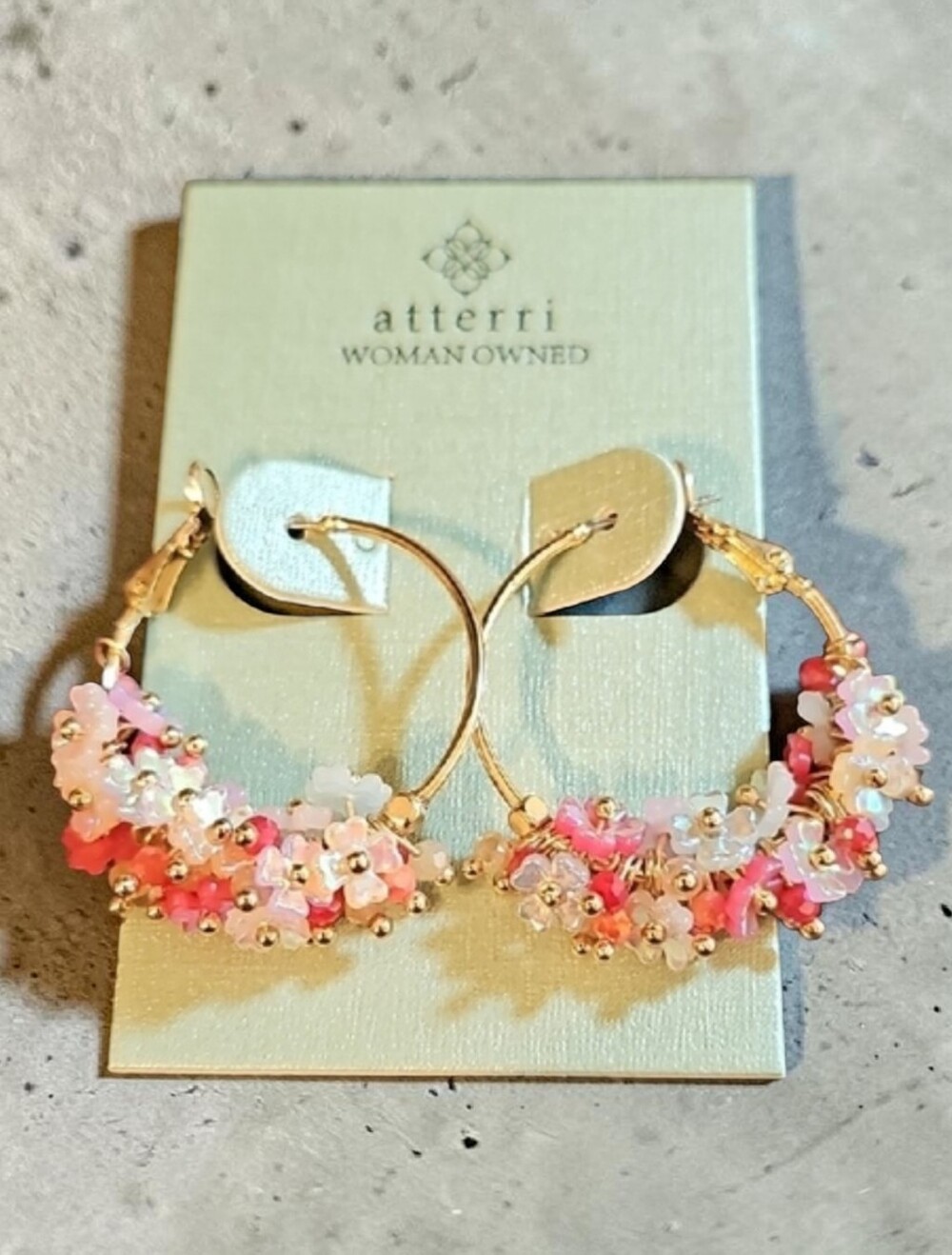 ATTIRRE Pink & White Floral Beaded Hoop Earrings.